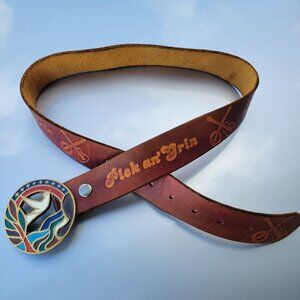Pick an' Grin Western Vintage Leather Belt with Colorful Buckle